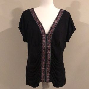 Black ECI Zip Front Top with Embroidery